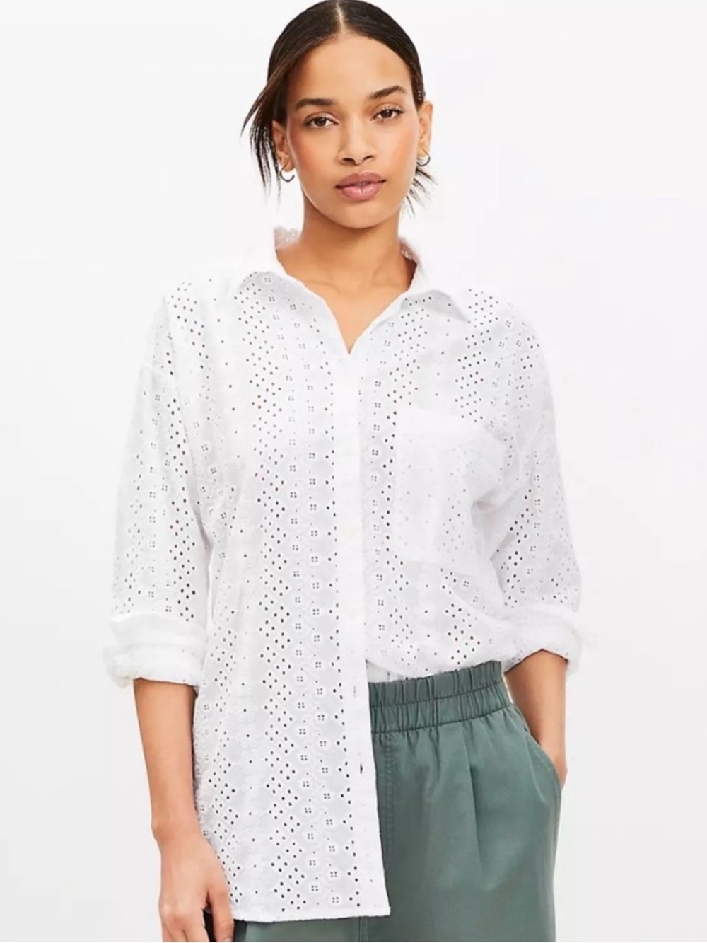 LOFT Cotton Eyelet Button Down Shirt